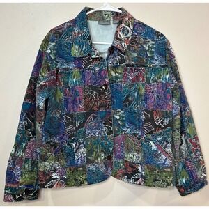 Addition by Chico's Women Patchwork Paisley Print Cotton Jacket Multi Color Sz 2